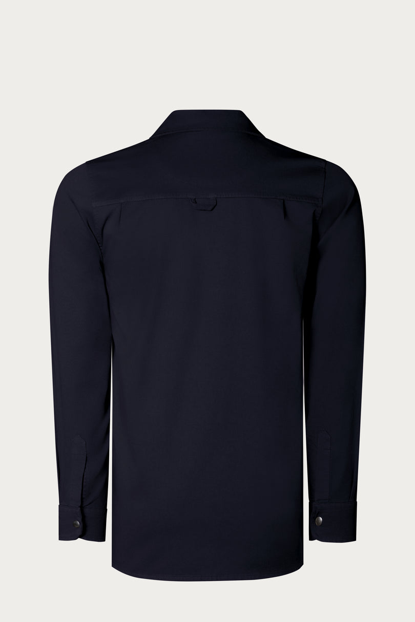 Snap Button Cotton Collared Shirt - Navy - Ron Tomson