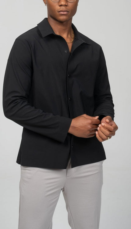 Snap Button Shirt - Black - Ron Tomson