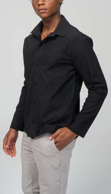 Snap Button Shirt - Black - Ron Tomson