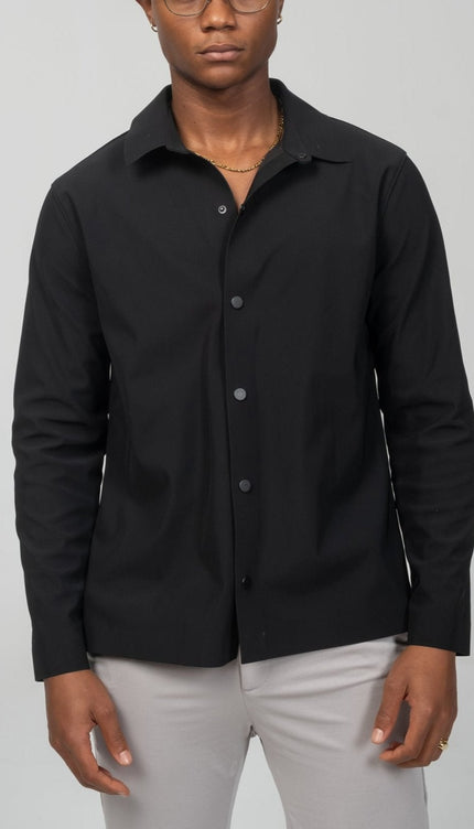 Snap Button Shirt - Black - Ron Tomson