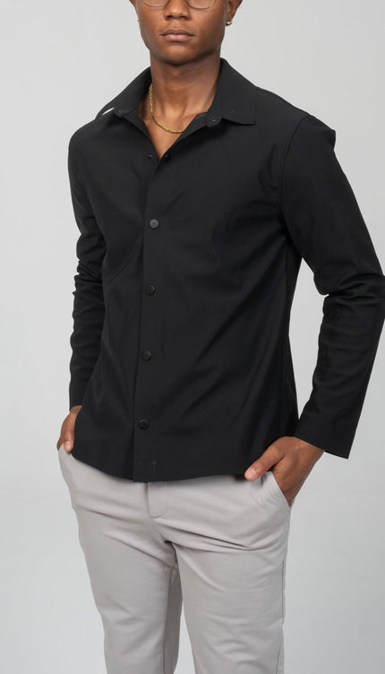 Snap Button Shirt - Black - Ron Tomson