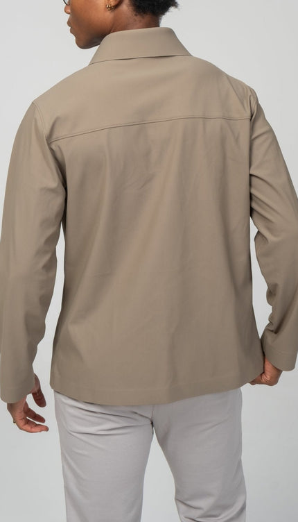 Snap Button Shirt - Dark Beige - Ron Tomson