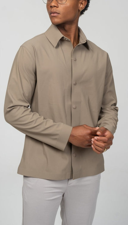 Snap Button Shirt - Dark Beige - Ron Tomson