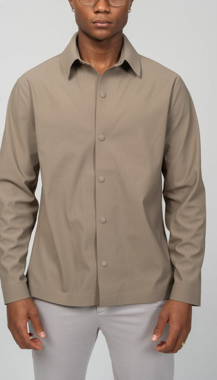 Snap Button Shirt - Dark Beige - Ron Tomson