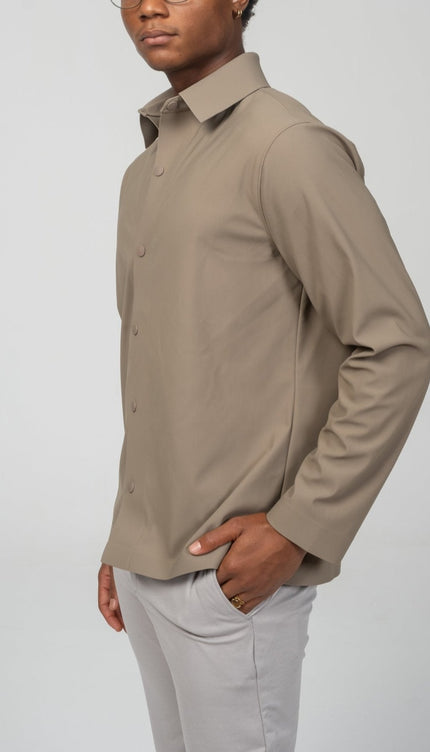 Snap Button Shirt - Dark Beige - Ron Tomson