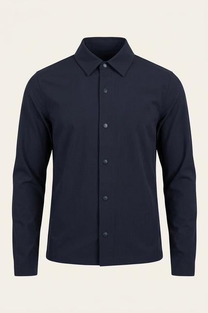 Snap Button Shirt Jacket - Navy - Front
