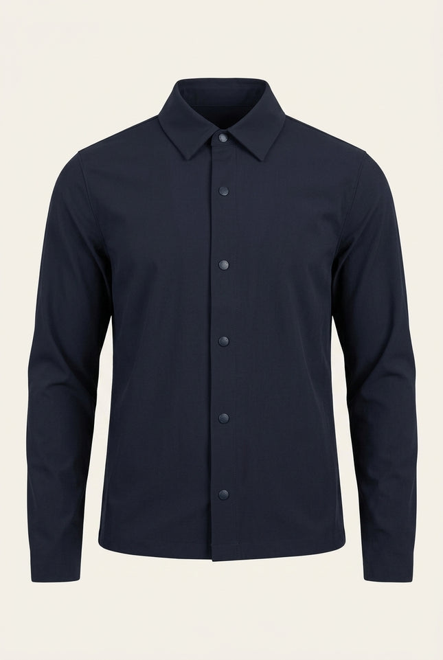Snap Button Shirt Jacket - Navy - Front
