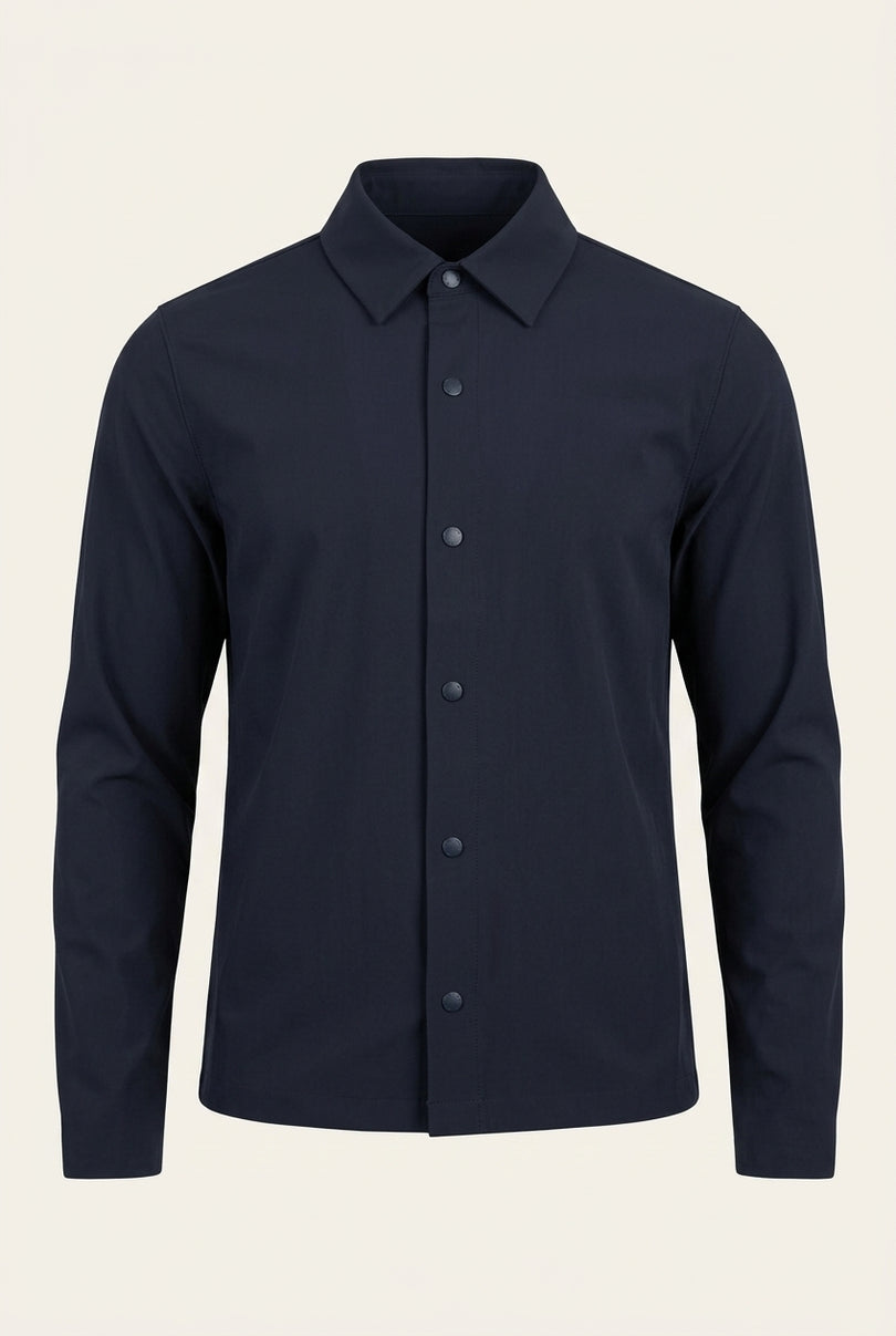 Snap Button Shirt Jacket - Navy - Front