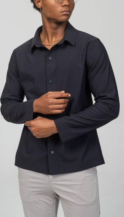 Snap Button Shirt - Navy - Ron Tomson