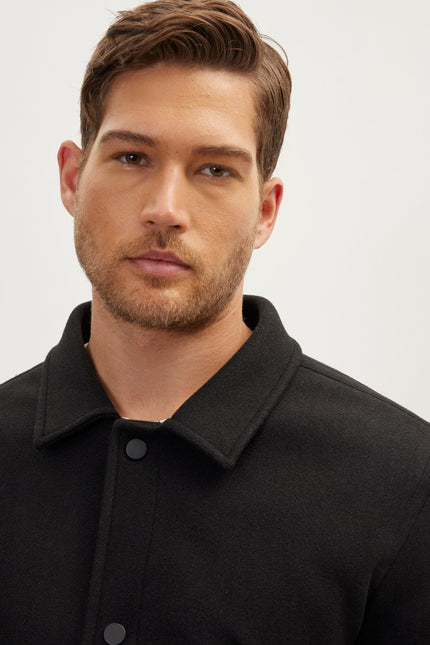 Snap Closure Collared Walking Jacket - Black - Ron Tomson, image 8 of 9