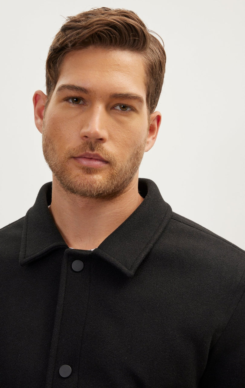 Snap Closure Collared Walking Jacket - Black - Ron Tomson