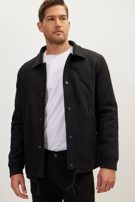 Snap Closure Collared Walking Jacket - Black - Ron Tomson, image 6 of 9
