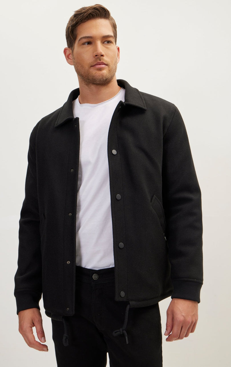 Snap Closure Collared Walking Jacket - Black - Ron Tomson