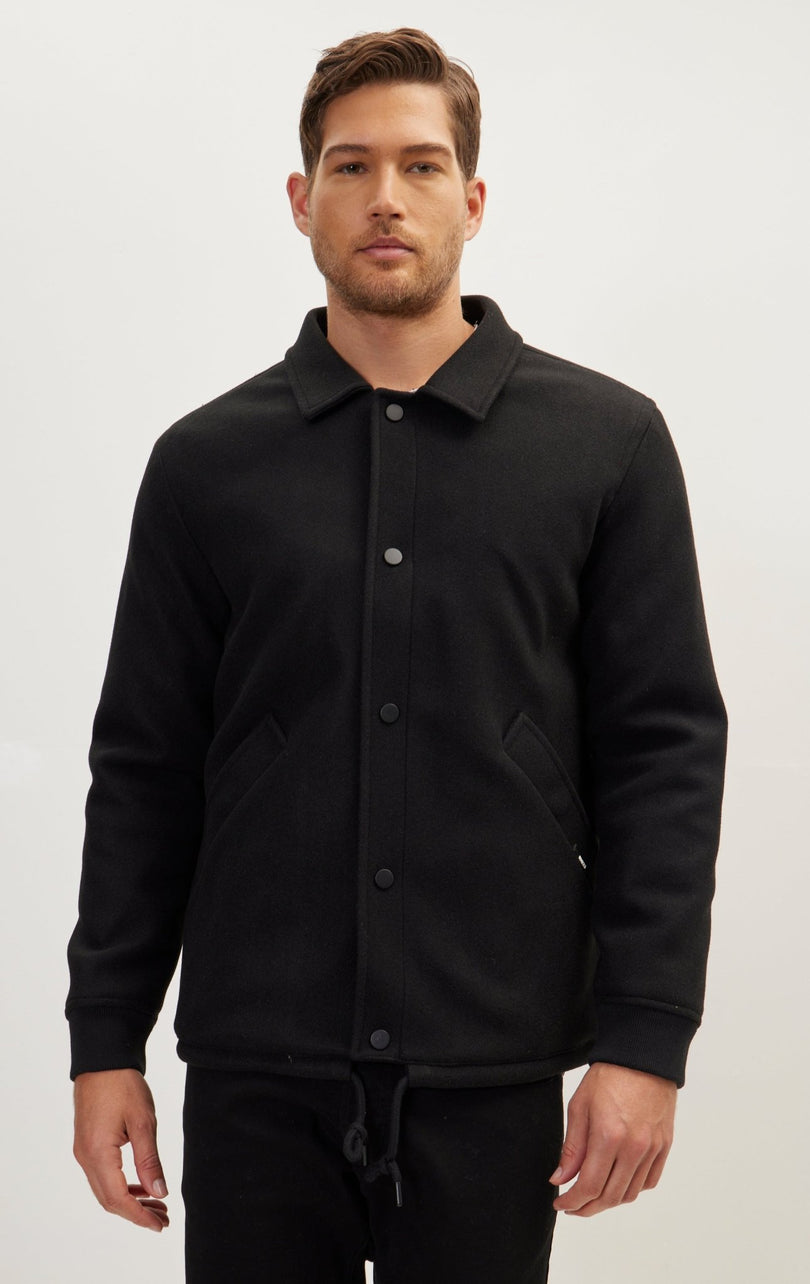 Snap Closure Collared Walking Jacket - Black - Ron Tomson
