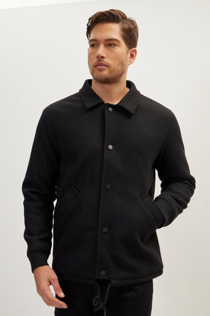 Snap Closure Collared Walking Jacket - Black - Ron Tomson, image 7 of 9