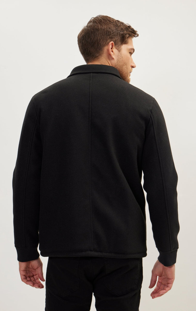 Snap Closure Collared Walking Jacket - Black - Ron Tomson