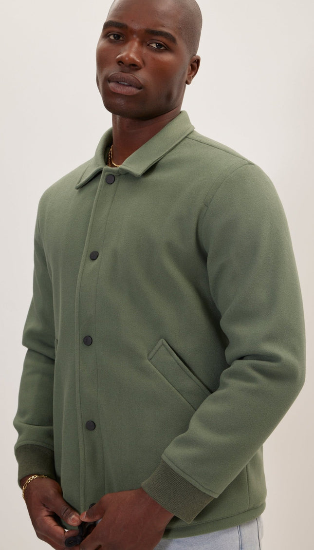 Snap Closure Collared Walking Jacket - Teal Green - Ron Tomson