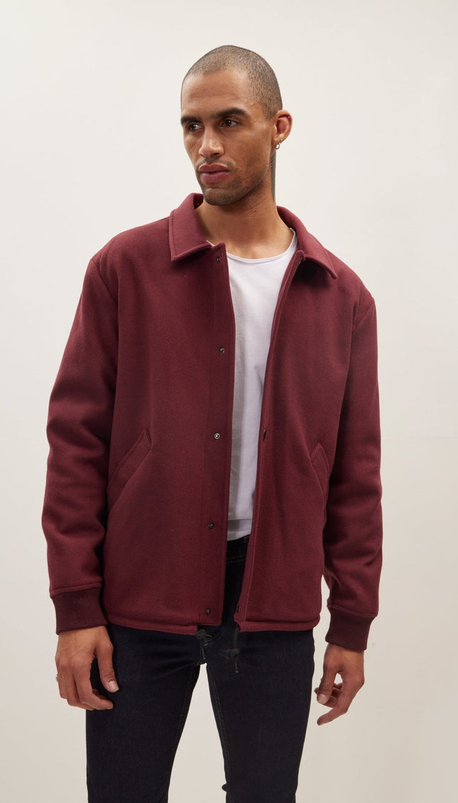 Snap Closure Collared Walking Jacket - Wine - Ron Tomson