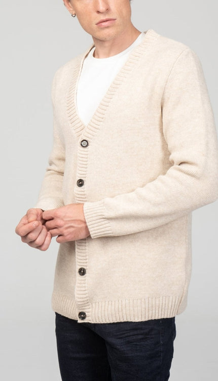 Soft Button Down Cardigan - Beige - Ron Tomson