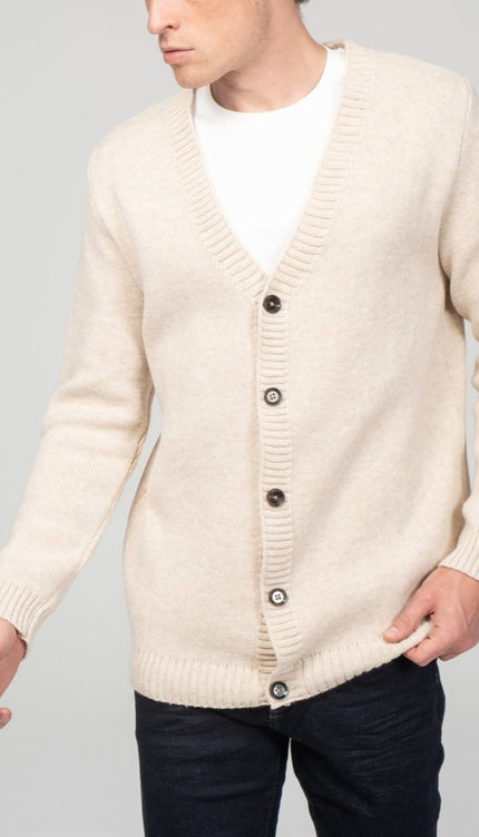 Soft Button Down Cardigan - Beige - Ron Tomson