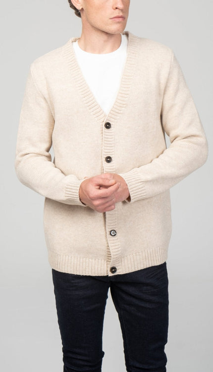 Soft Button Down Cardigan - Beige - Ron Tomson