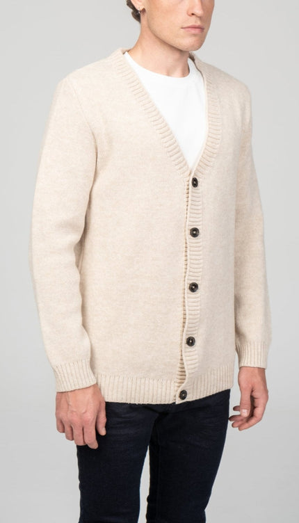 Soft Button Down Cardigan - Beige - Ron Tomson