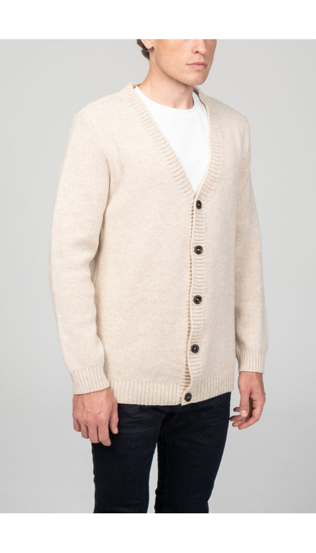 Soft Button Down Cardigan - Beige - Ron Tomson