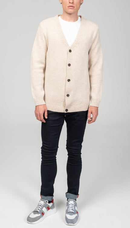 Soft Button Down Cardigan - Beige - Ron Tomson