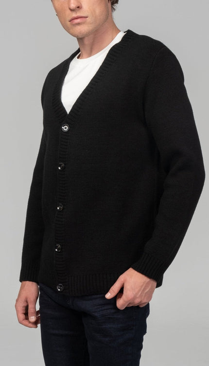 Soft Button Down Cardigan - Black - Ron Tomson