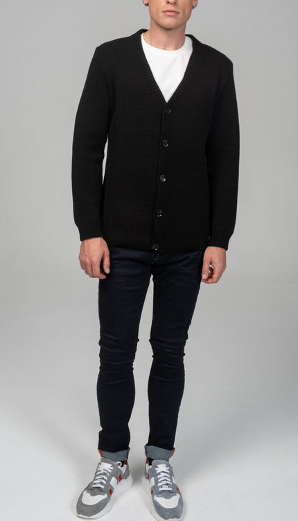 Soft Button Down Cardigan - Black - Ron Tomson