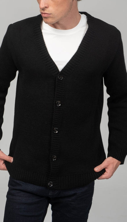 Soft Button Down Cardigan - Black - Ron Tomson