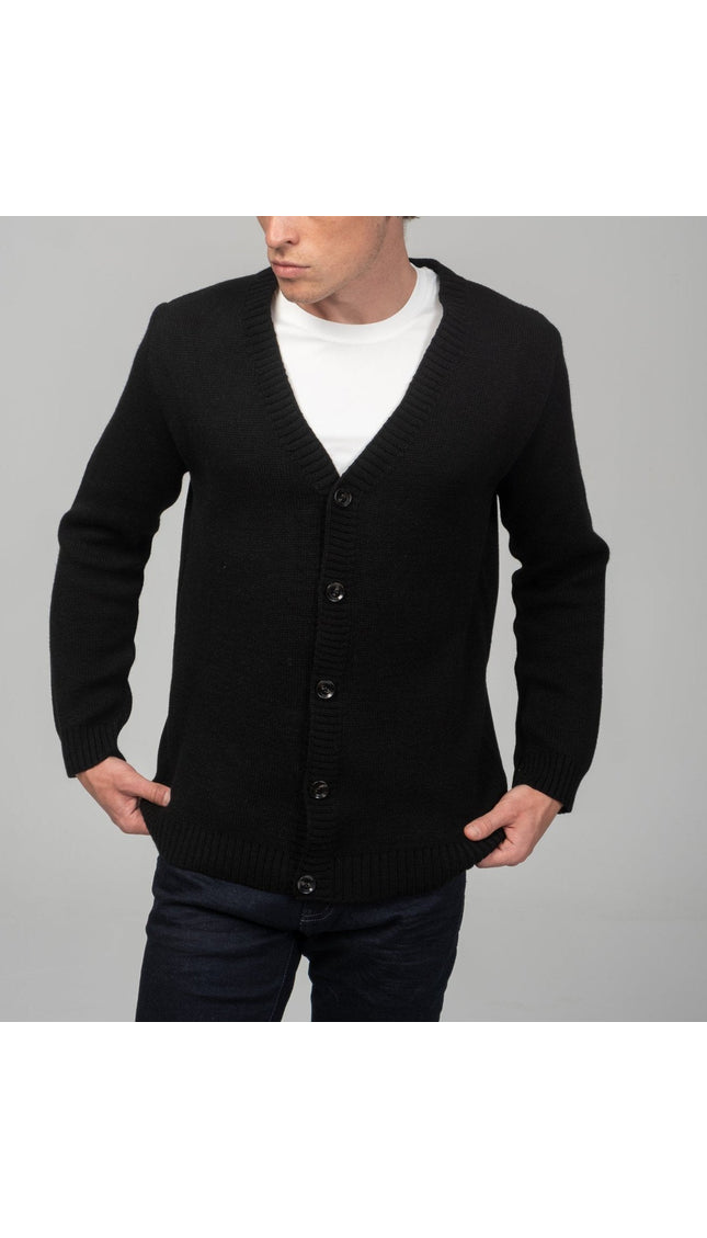 Soft Button Down Cardigan - Black - Ron Tomson