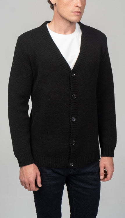 Soft Button Down Cardigan - Black - Ron Tomson