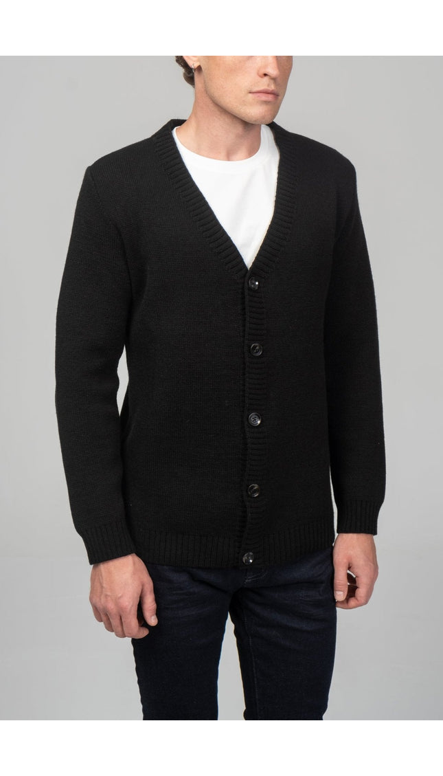 Soft Button Down Cardigan - Black - Ron Tomson