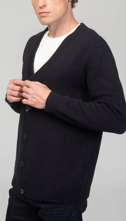 Soft Button Down Cardigan - Navy - Ron Tomson