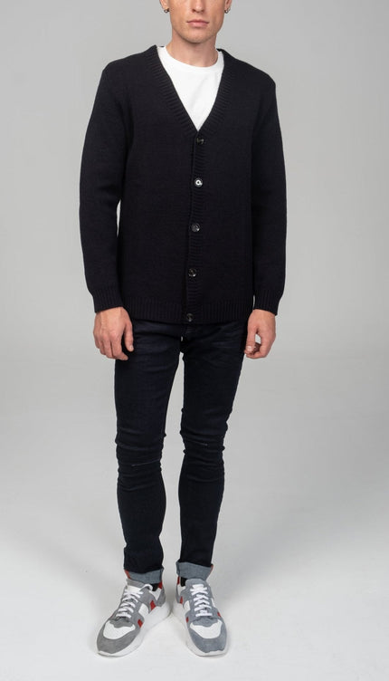 Soft Button Down Cardigan - Navy - Ron Tomson