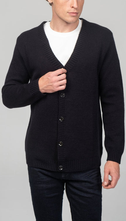 Soft Button Down Cardigan - Navy - Ron Tomson