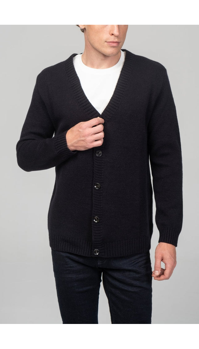 Soft Button Down Cardigan - Navy - Ron Tomson