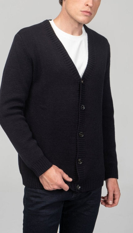 Soft Button Down Cardigan - Navy - Ron Tomson