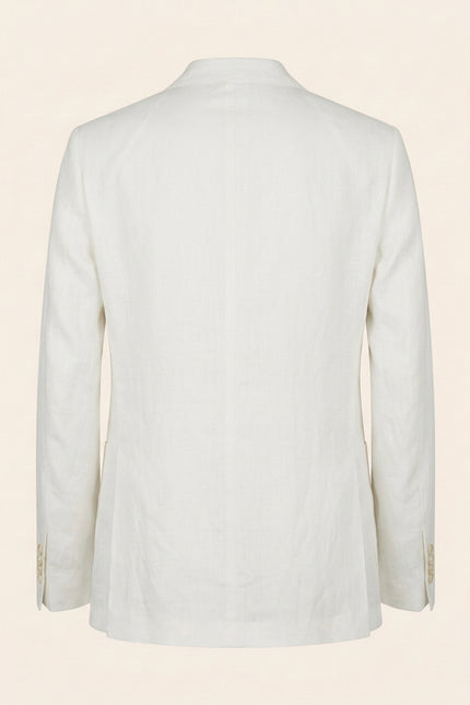 Solid Pure Linen Single Breasted Suit - Optic White - Back