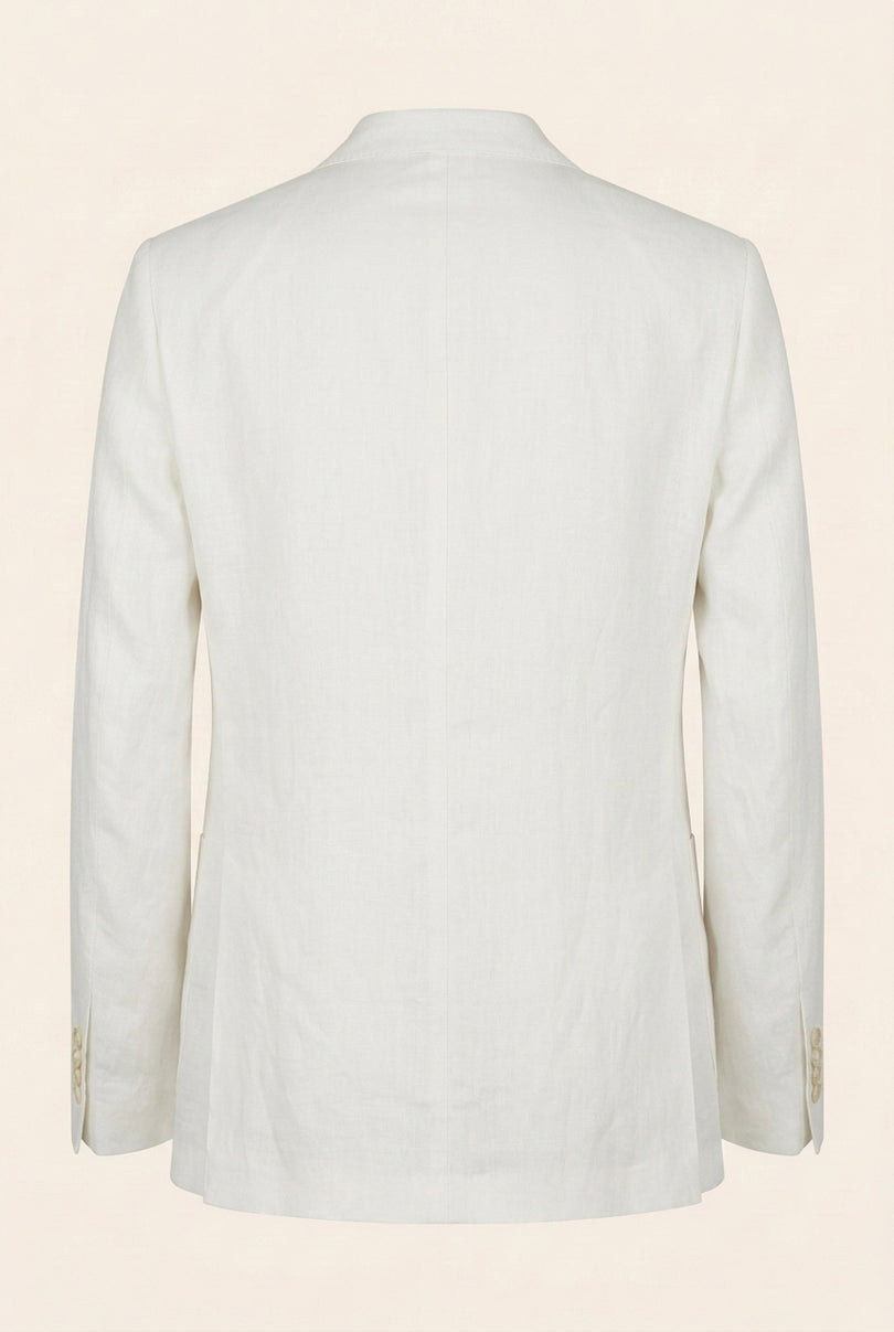 Solid Pure Linen Single Breasted Suit - Optic White - Back
