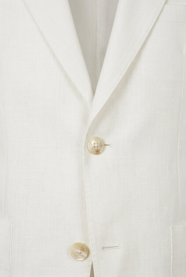 Solid Pure Linen Single Breasted Suit - Optic White - Detail