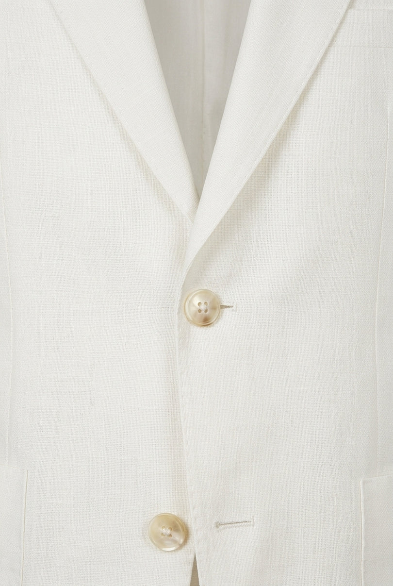 Solid Pure Linen Single Breasted Suit - Optic White - Detail
