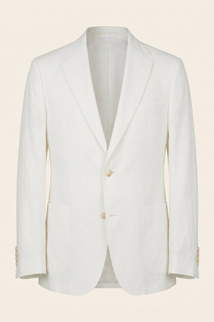 Solid Pure Linen Single Breasted Suit - Optic White - Front