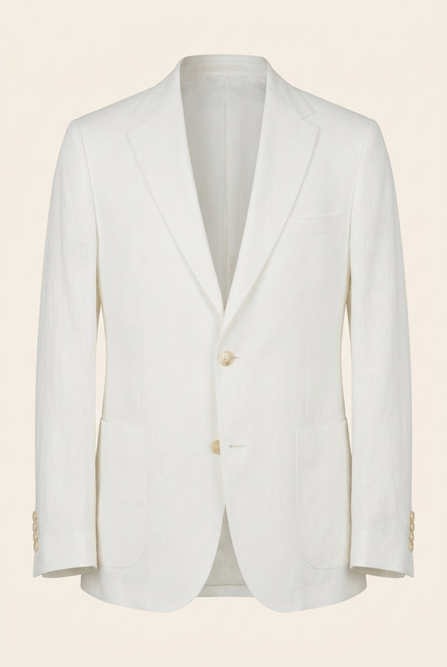 Solid Pure Linen Single Breasted Suit - Optic White - Front