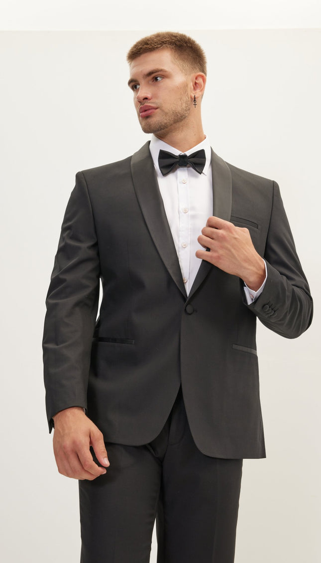 Solid Shawl Lapel Tuxedo Jacket - Black - Ron Tomson