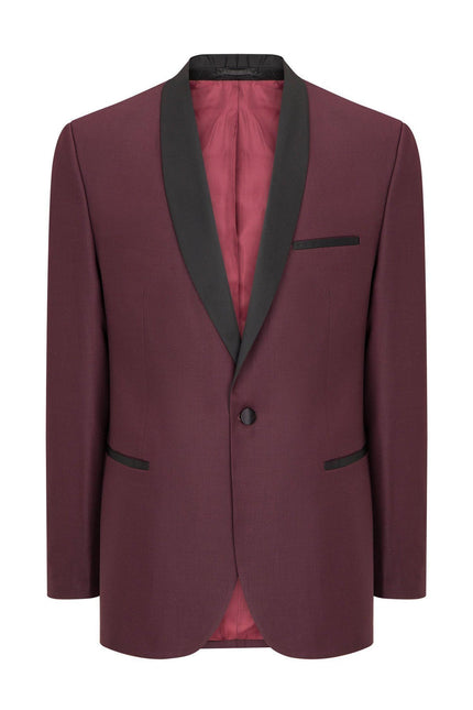 Solid Shawl Lapel Tuxedo Jacket - Burgundy - Ron Tomson
