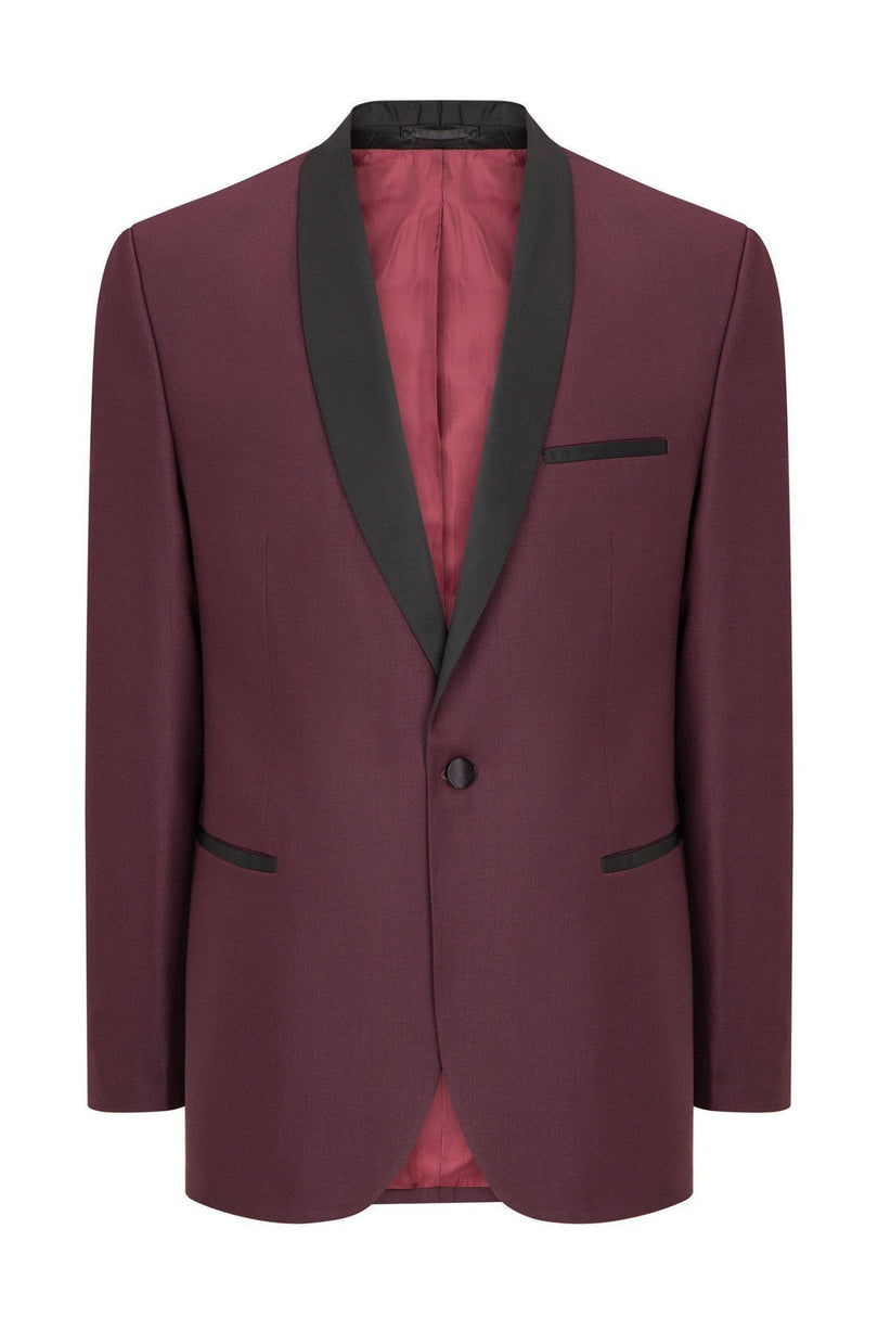 Solid Shawl Lapel Tuxedo Jacket - Burgundy - Ron Tomson