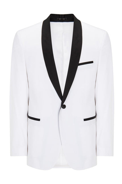 Solid Shawl Lapel Tuxedo Jacket - White - Ron Tomson