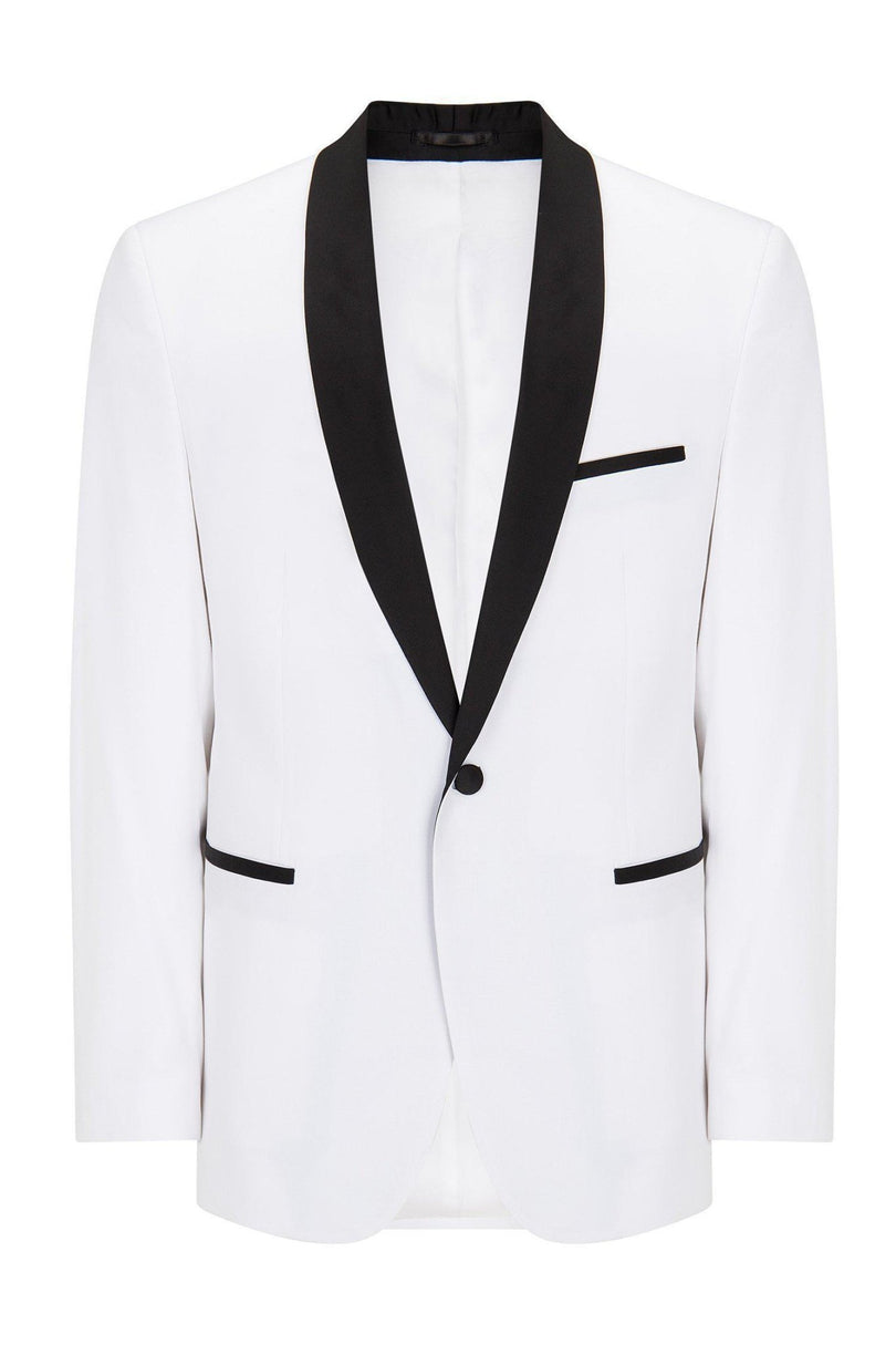 Solid Shawl Lapel Tuxedo Jacket - White - Ron Tomson